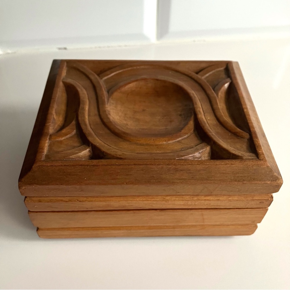Vintage carved wooden box hinged lid